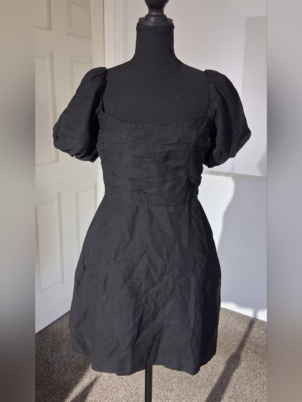 Astr Black Puff Sleeve Mini Dress